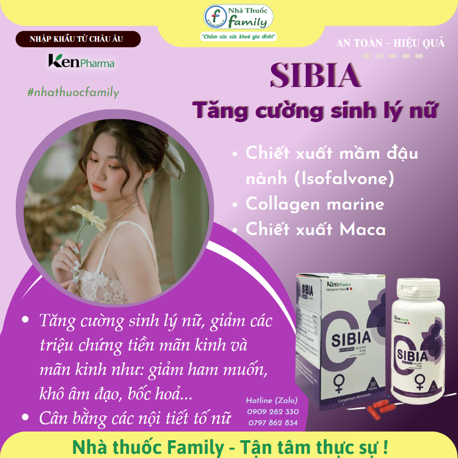 SIBIA Tăng cường chức năng sinh lý nữ  - Bổ sung nội tiết tố nữ, tăng sự ham muốn, giảm đau rát, khô hạn