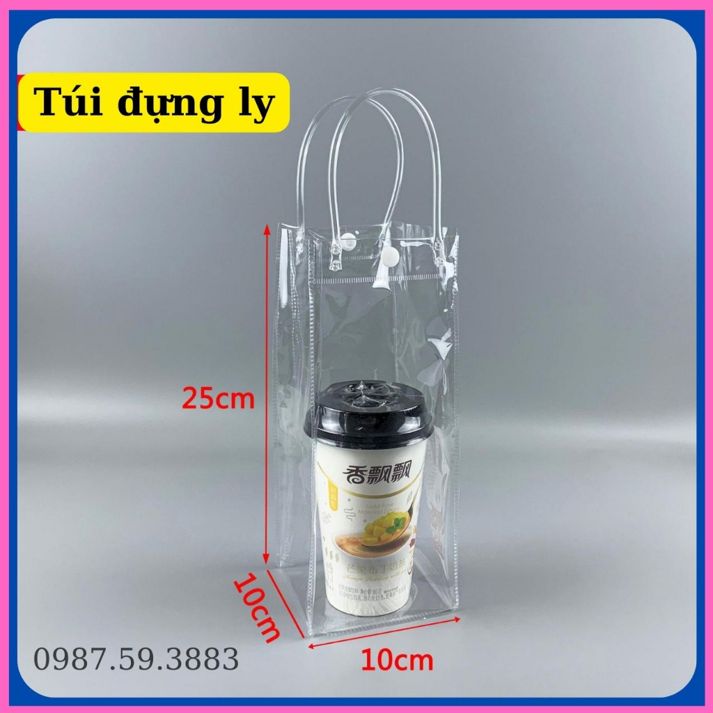Túi đựng bình ly giữ nhiệt trong suốt có quai xách tiện lợi, túi đựng bình nước