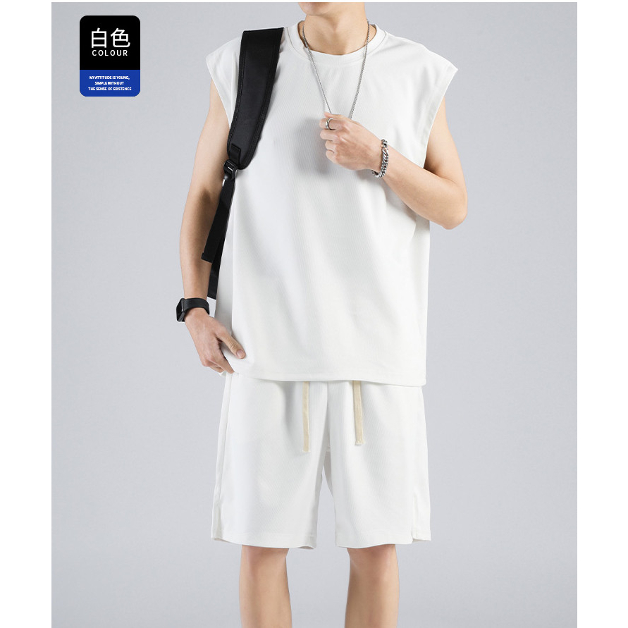 Bộ Thể Thao Ba Lỗ Hè Cổ Tròn Trơn Basic, Phong Cách Tank Top Bóng Rổ Hè Cotton Thoáng Khí Thấm Hút Mồ Hôi Tốt