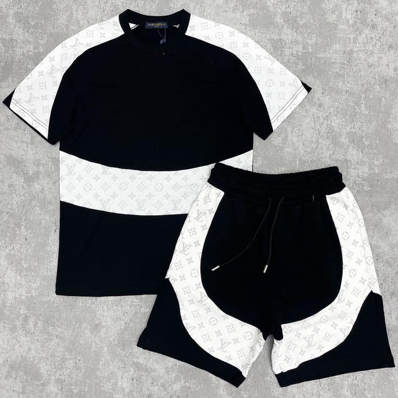 Bộ Thể Thao Hè Cổ Tròn Nam Phối LVV Quần Áo Đồng Màu Cá Tính, Chất Liệu Cotton Co Dãn 4 Chiều Cao Cấp Mềm Mịn