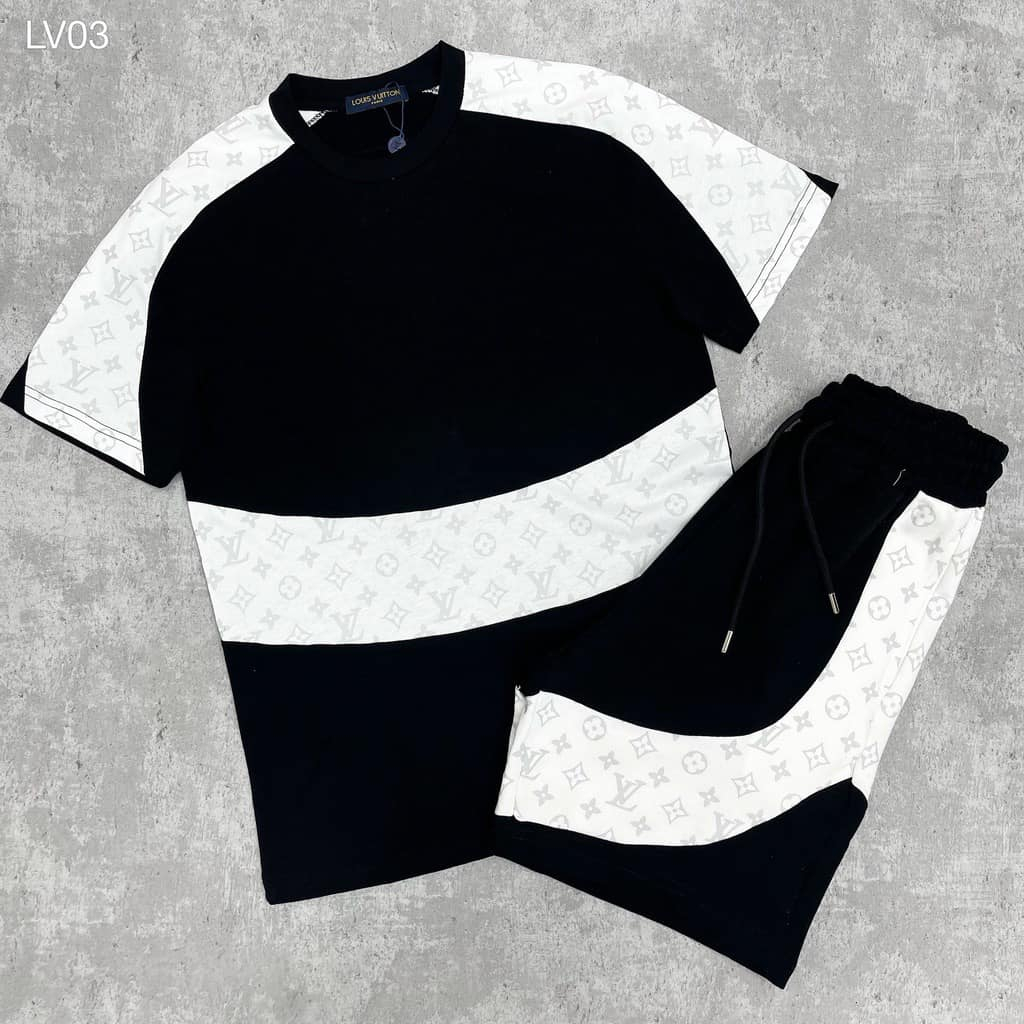 Bộ Thể Thao Hè Cổ Tròn Nam Phối LVV Quần Áo Đồng Màu Cá Tính, Chất Liệu Cotton Co Dãn 4 Chiều Cao Cấp Mềm Mịn