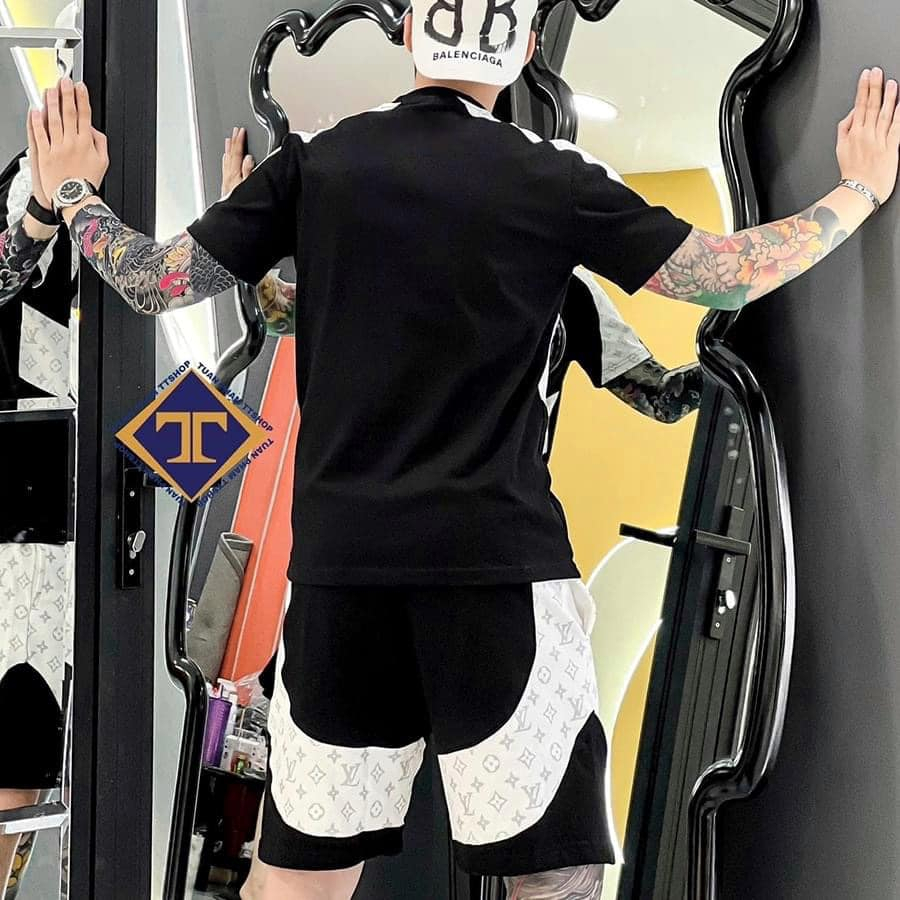 Bộ Thể Thao Hè Cổ Tròn Nam Phối LVV Quần Áo Đồng Màu Cá Tính, Chất Liệu Cotton Co Dãn 4 Chiều Cao Cấp Mềm Mịn