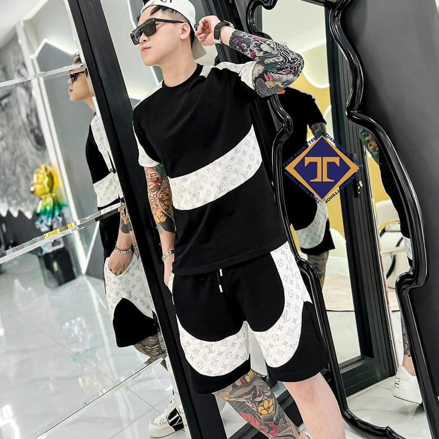 Bộ Thể Thao Hè Cổ Tròn Nam Phối LVV Quần Áo Đồng Màu Cá Tính, Chất Liệu Cotton Co Dãn 4 Chiều Cao Cấp Mềm Mịn