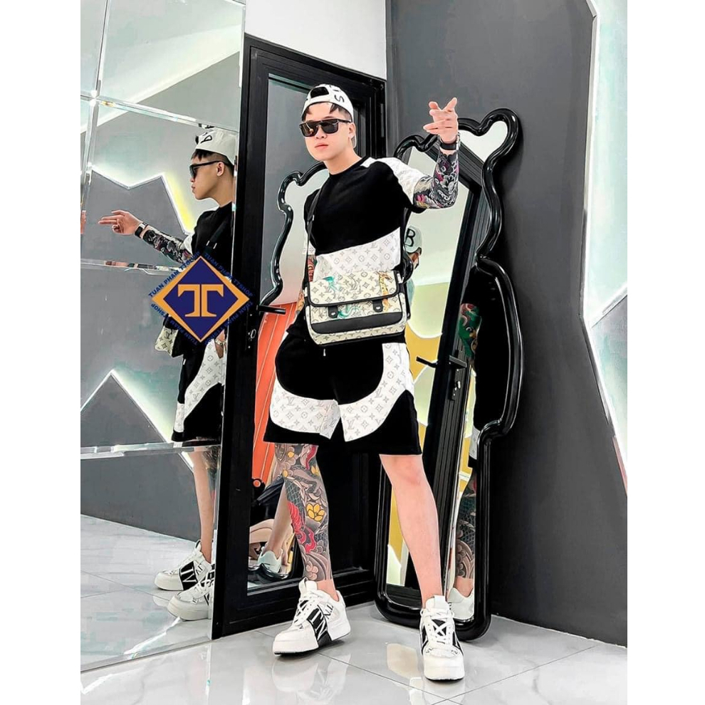 Bộ Thể Thao Hè Cổ Tròn Nam Phối LVV Quần Áo Đồng Màu Cá Tính, Chất Liệu Cotton Co Dãn 4 Chiều Cao Cấp Mềm Mịn