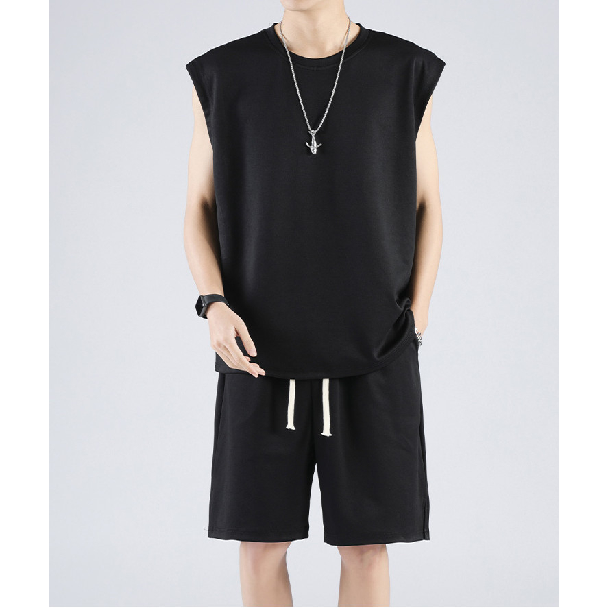 Bộ Thể Thao Ba Lỗ Hè Cổ Tròn Trơn Basic, Phong Cách Tank Top Bóng Rổ Hè Cotton Thoáng Khí Thấm Hút Mồ Hôi Tốt