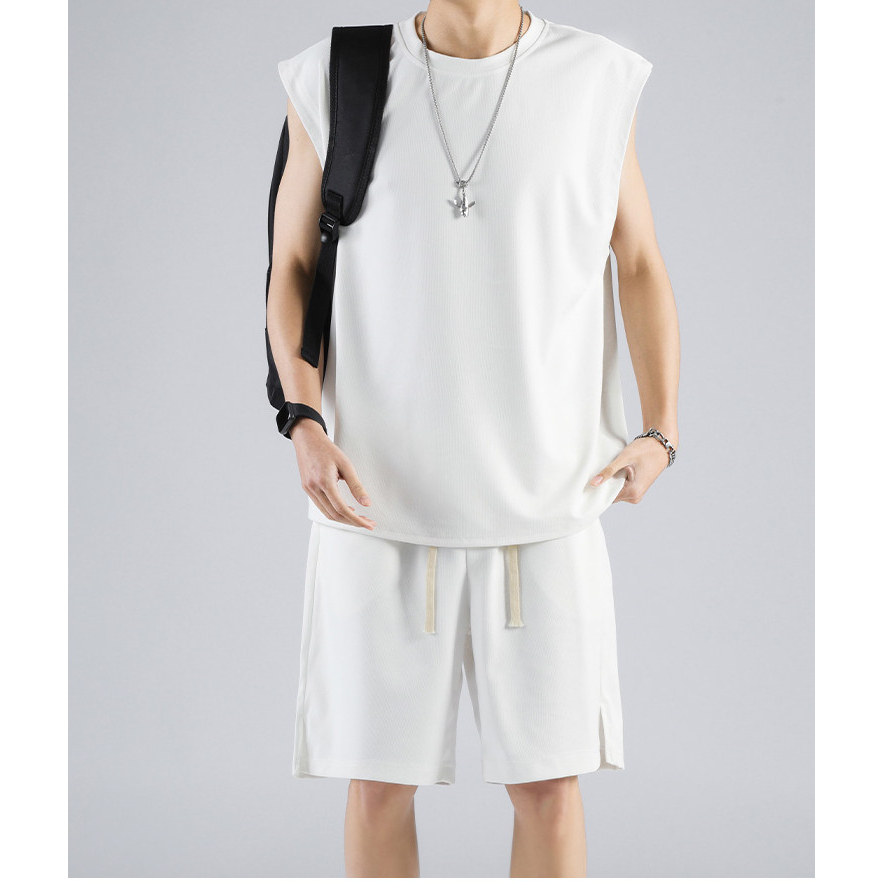 Bộ Thể Thao Ba Lỗ Hè Cổ Tròn Trơn Basic, Phong Cách Tank Top Bóng Rổ Hè Cotton Thoáng Khí Thấm Hút Mồ Hôi Tốt