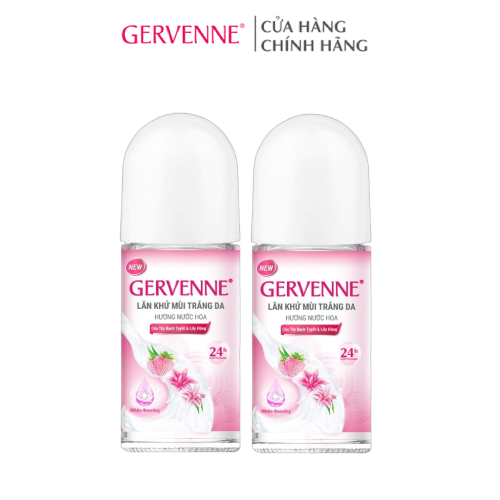 Combo 2 lăn khử mùi trắng da Gervenne Dâu Tây Bạch Tuyết và Lily Hồng 50ml