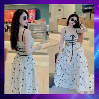 Đầm maxi nữ 2 dây xốp hoa dài có mút ngực cột nơ ngực - thời trang dressery store
