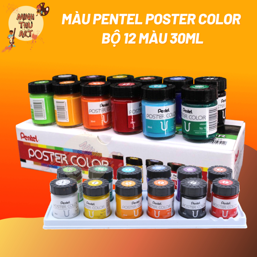 Màu Pentel Poster Color 30ml,Bộ 12 màu (hộp giấy)