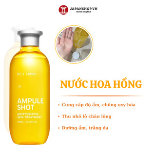 Nước hoa hồng Ampule Shot dưỡng ẩm, trắng da, se khít lỗ chân lông 300ml made in Japan Nhật Bản