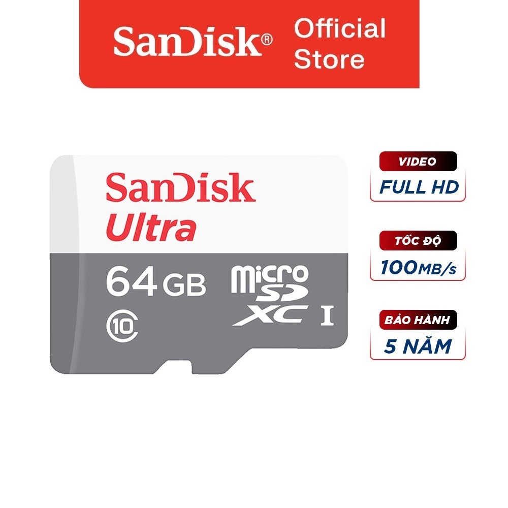 Thẻ nhớ sandisk 64GB dùng điện thoại, máy ảnh - Thẻ nhớ tốc độ cao Class 10 Ultra 667x 100MB/s -BH 5 năm