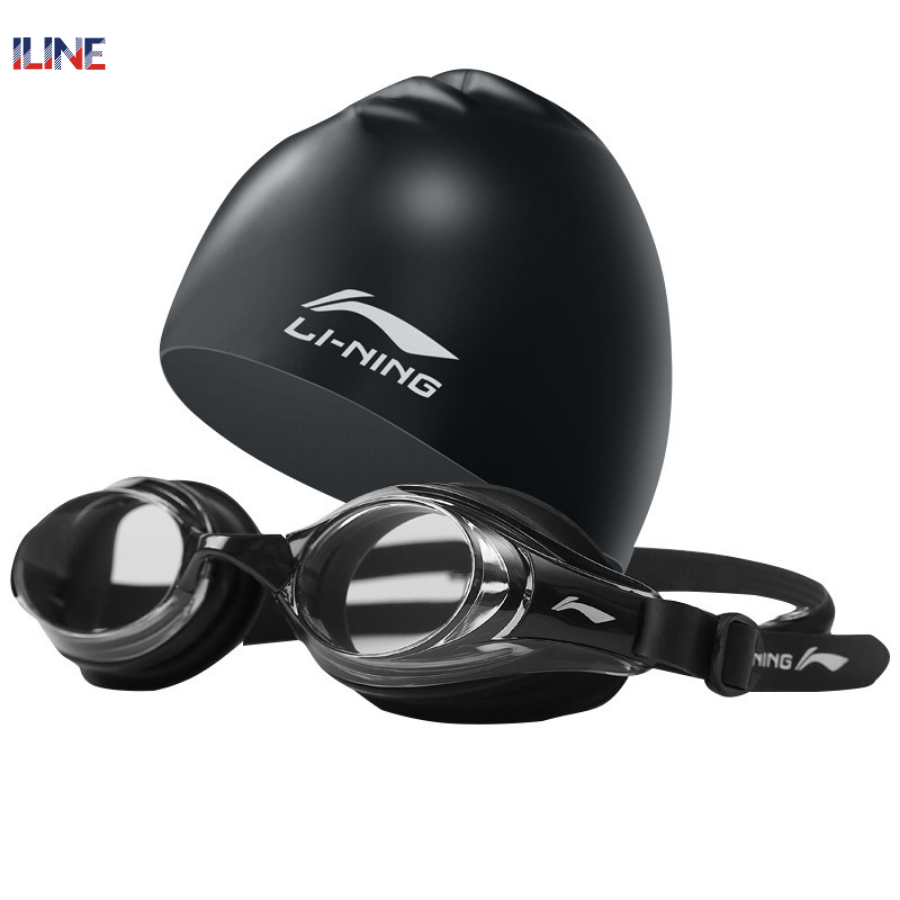 Combo Mũ kính bơi LINING chính hãng chất liệu silicon co dãn và bảo vệ mắt tối đa