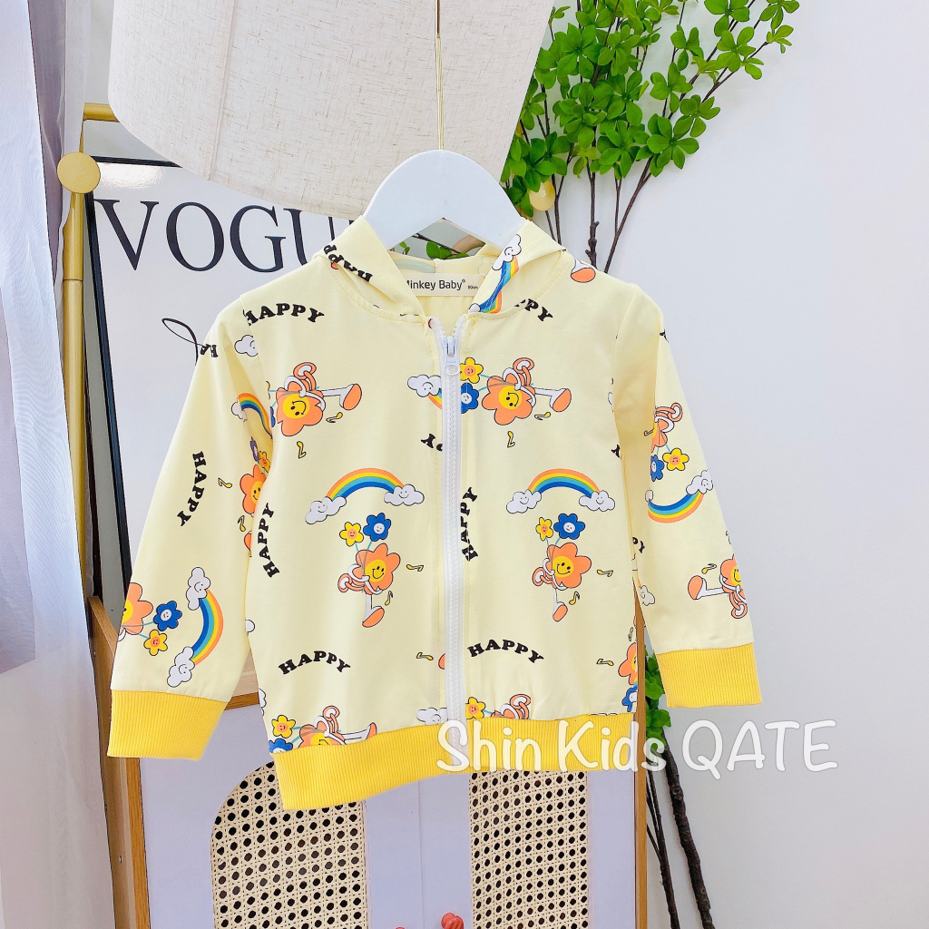 Size  Áo khoác bé gái Minkey Baby in hình Gấu DÂu siêu xinh chất cotton mềm,mịn,mát dành cho bé.