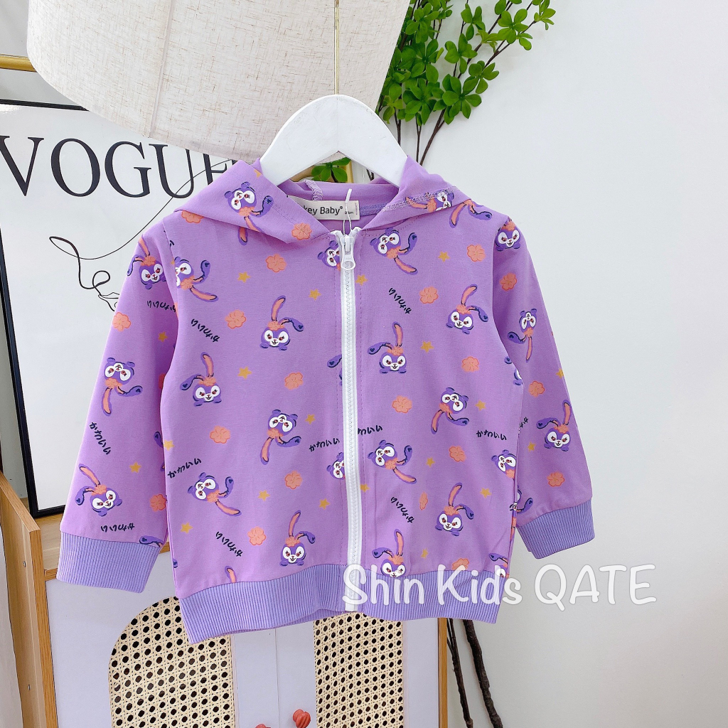 Size  Áo khoác bé gái Minkey Baby in hình Gấu DÂu siêu xinh chất cotton mềm,mịn,mát dành cho bé.