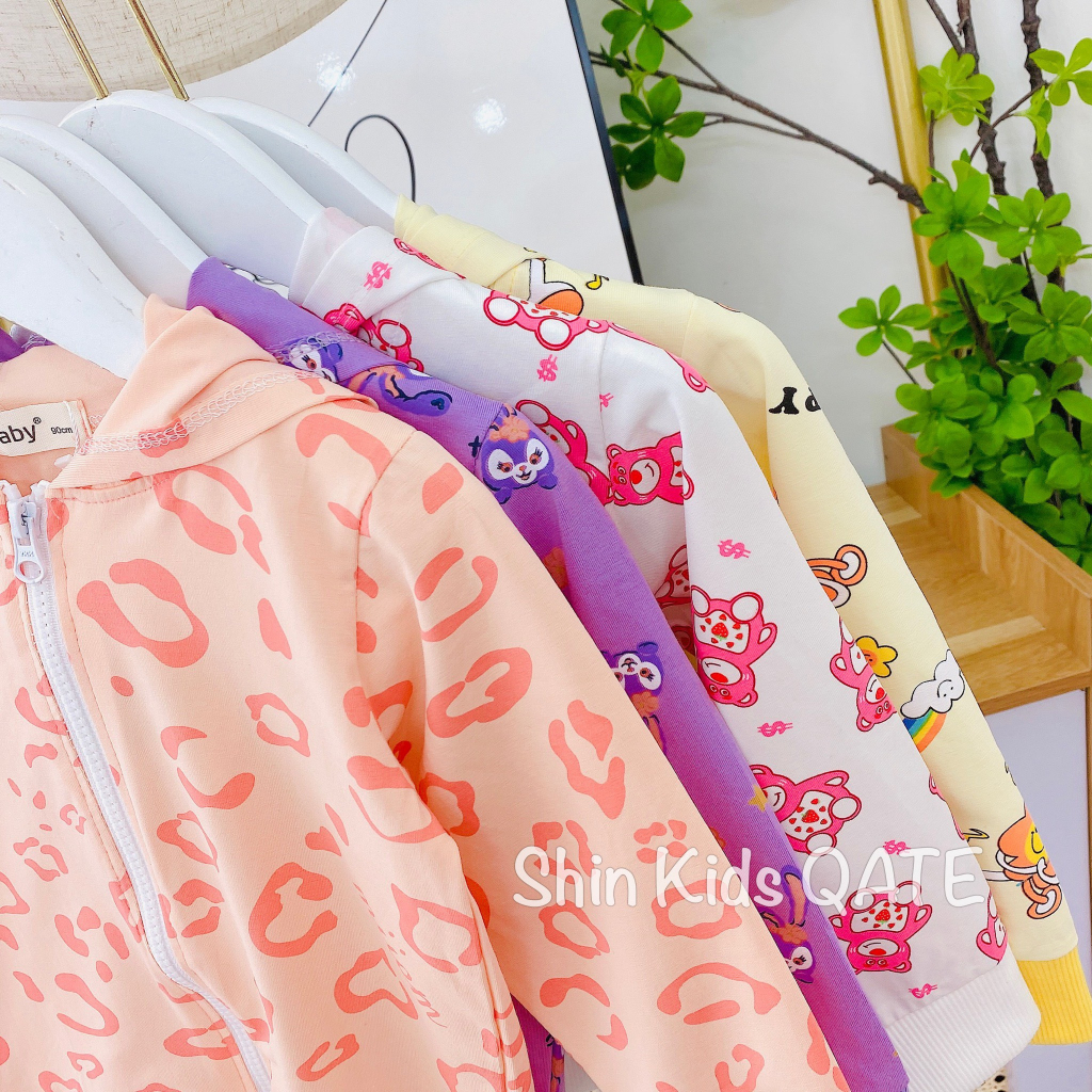 Size  Áo khoác bé gái Minkey Baby in hình Gấu DÂu siêu xinh chất cotton mềm,mịn,mát dành cho bé.