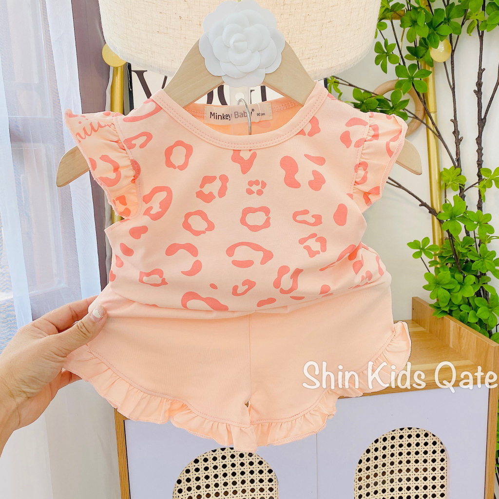 Full Size  Set Bé Gái Áo Cánh Tiên Quần Bèo Chất Cotton In Hình Siêu Xinh Dành Cho Bé