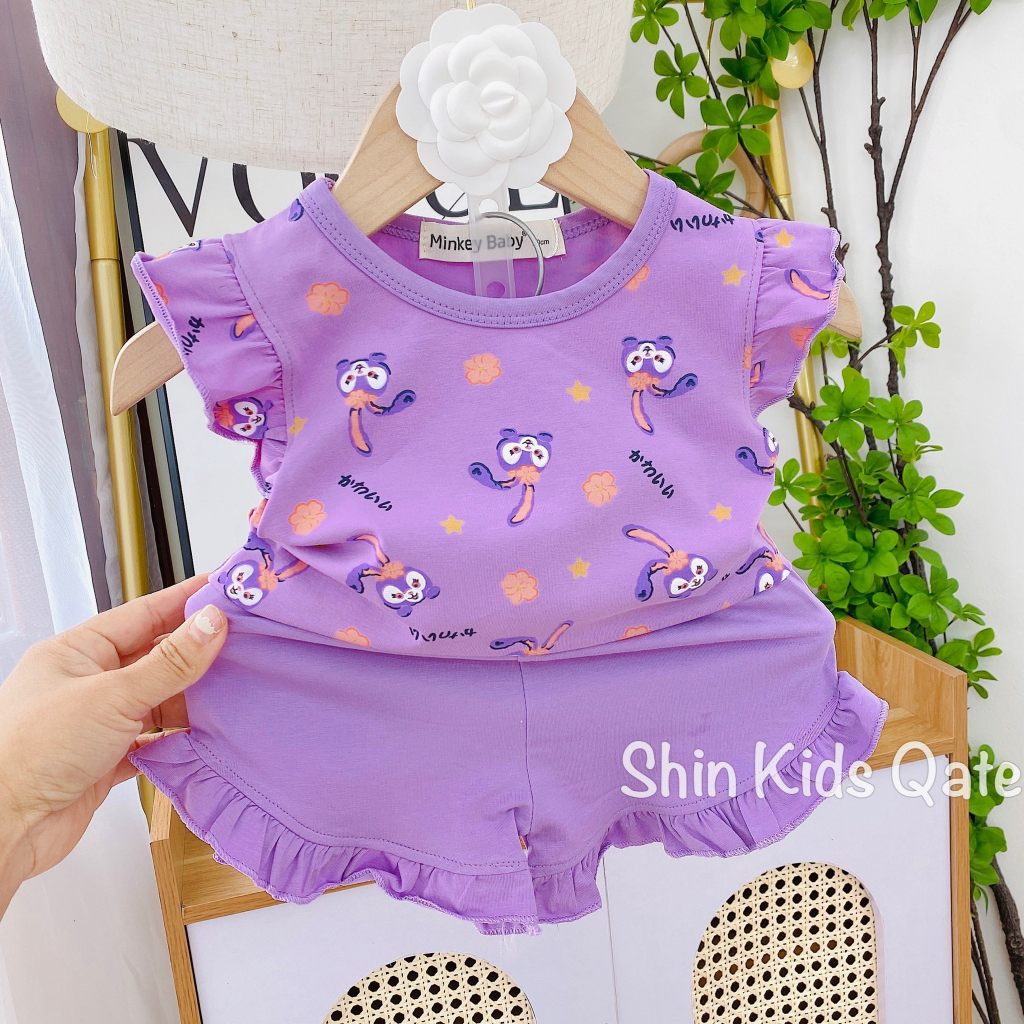 Full Size  Set Bé Gái Áo Cánh Tiên Quần Bèo Chất Cotton In Hình Siêu Xinh Dành Cho Bé