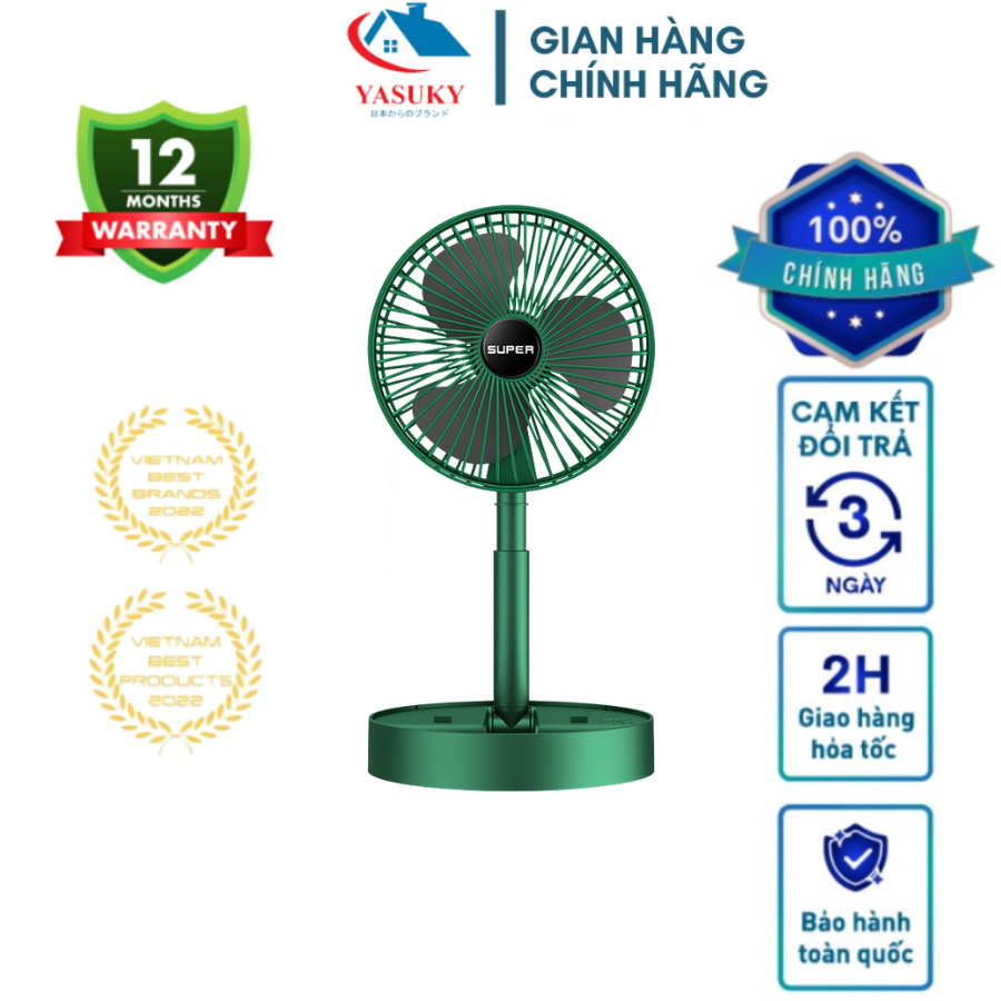Quạt tích điện - Quạt mini tích điện gấp gọn có thể kéo dài 3 tốc độ gió cổng sạc usb tiện dụng hàng chính hãng