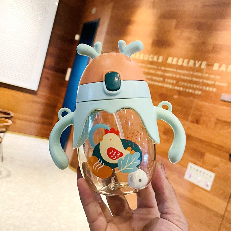 Bình tập uống nước chống sặc tai Thỏ 250ml có dây đeo cho bé