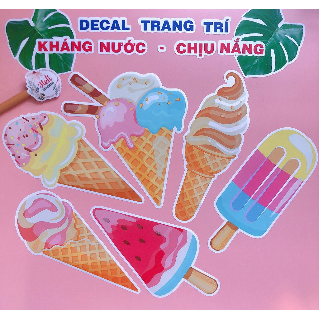 Decal Trang Trí QUE KEM Loại 1 ✨ Hình Dán Decor Quán Kem, Trà Sữa, Cà Phê - Sticker Kháng Nước, Chịu Nắng, Cắt Sẵn.