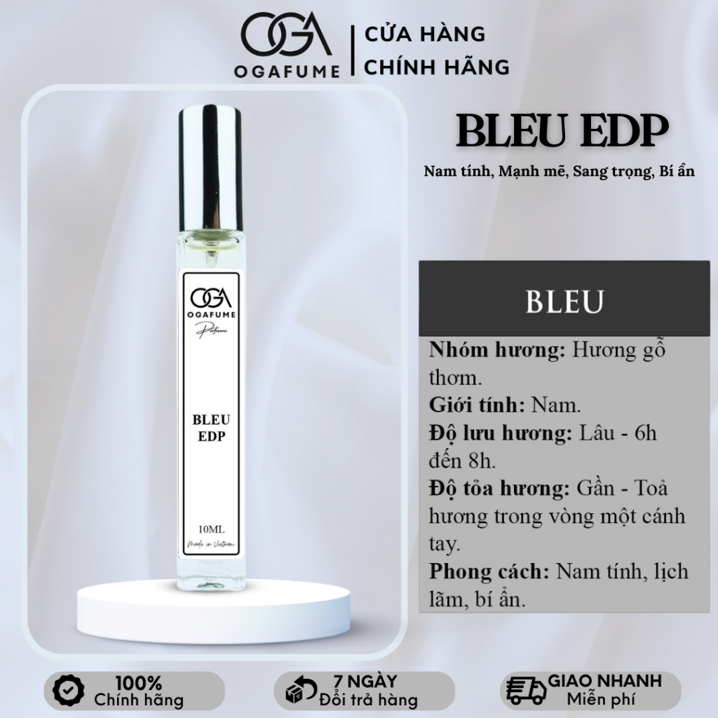 Tinh Dầu Nước Hoa Nam OGAFUME Bleu EDP Nam tính, Mạnh mẽ, Sang trọng, Bí ẩn 10ml
