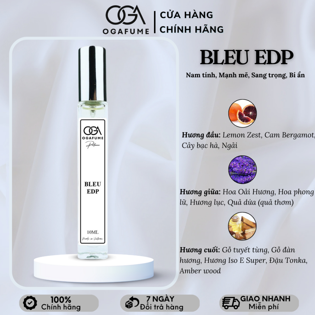 Tinh Dầu Nước Hoa Nam OGAFUME Bleu EDP Nam tính, Mạnh mẽ, Sang trọng, Bí ẩn 10ml