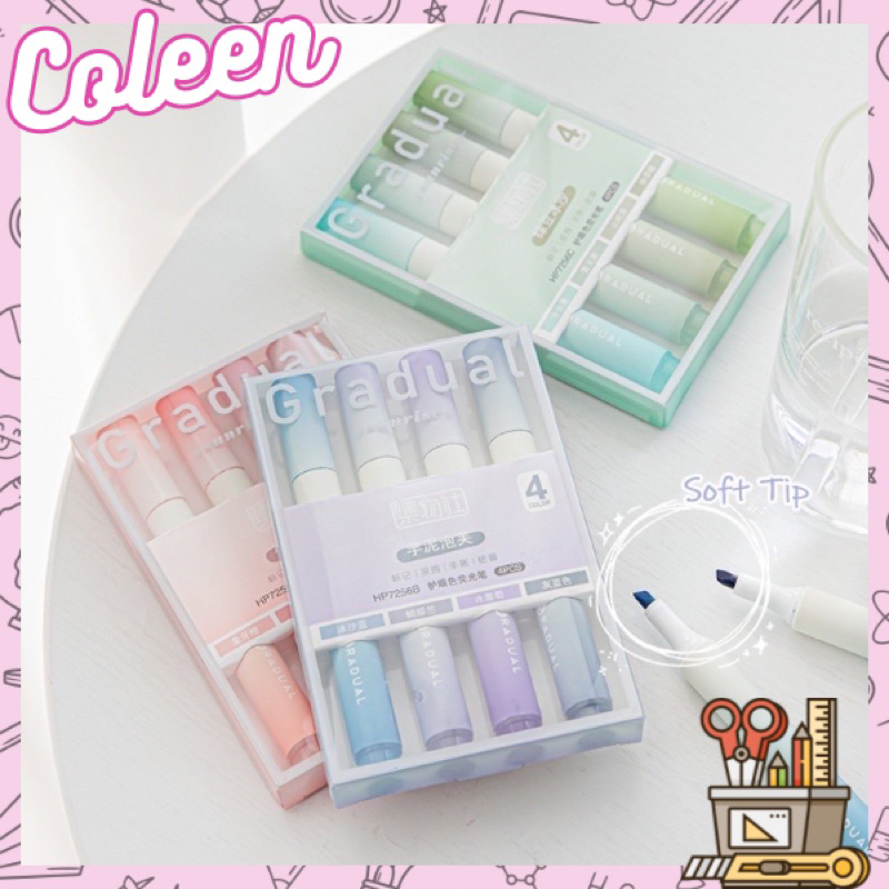 Set bộ 4 bút dạ quang Gradual highlight đánh dấu ghi nhớ macaroon nhiều màu pastel