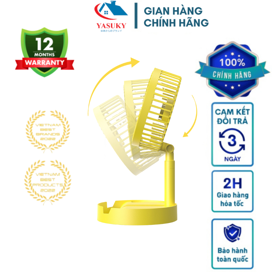 Quạt mini tích điện - Quạt mini để bàn gấp gọn có cáp sạc Usb với 3 tốc độ gió siêu mát hàng chính hãng