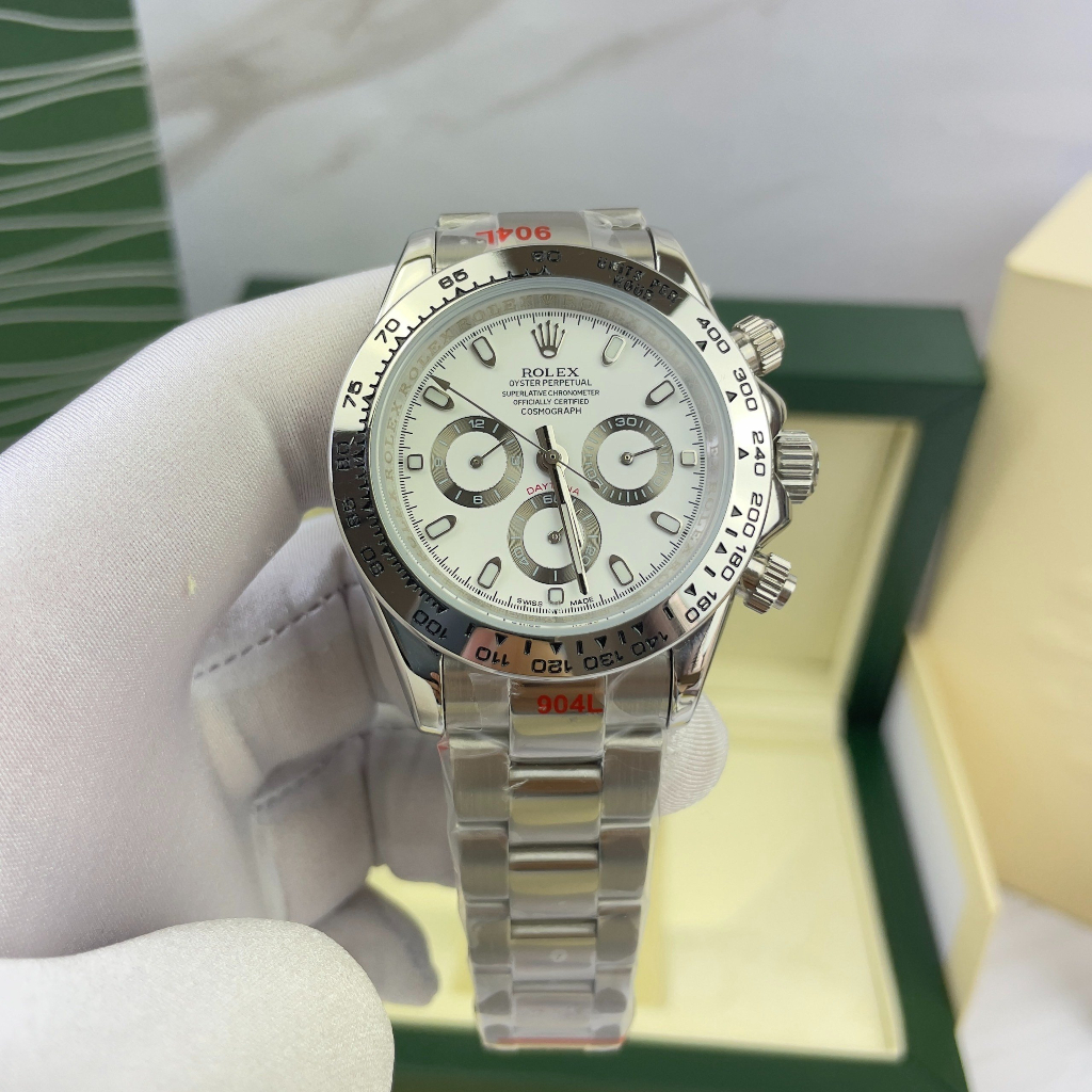 Đồng hồ Nam Rolex máy nhật dòng cơ Automatic size 40-41mm mặt trắng vành trắng dây kim loại