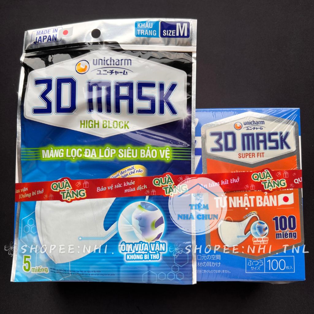 - BỘ 5 HỘP 100 miếng Khẩu trang Unicharm 3D Mask Super Fit ngăn khói bụi Nhật Bản