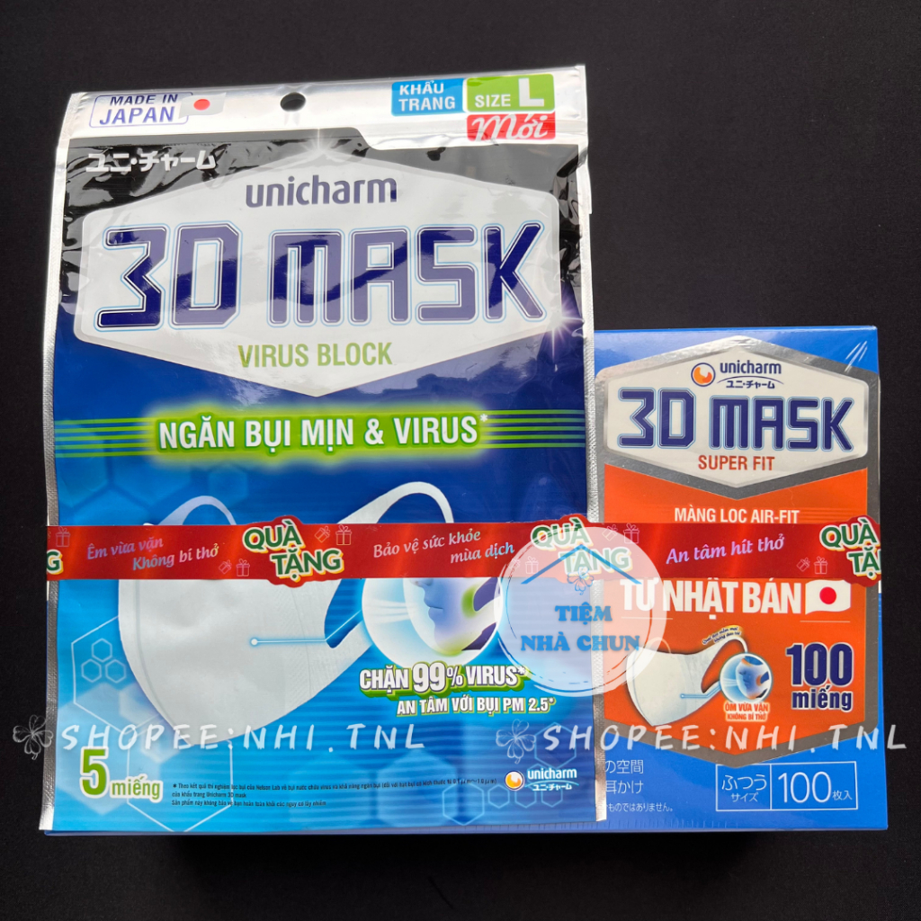 - BỘ 5 HỘP 100 miếng Khẩu trang Unicharm 3D Mask Super Fit ngăn khói bụi Nhật Bản