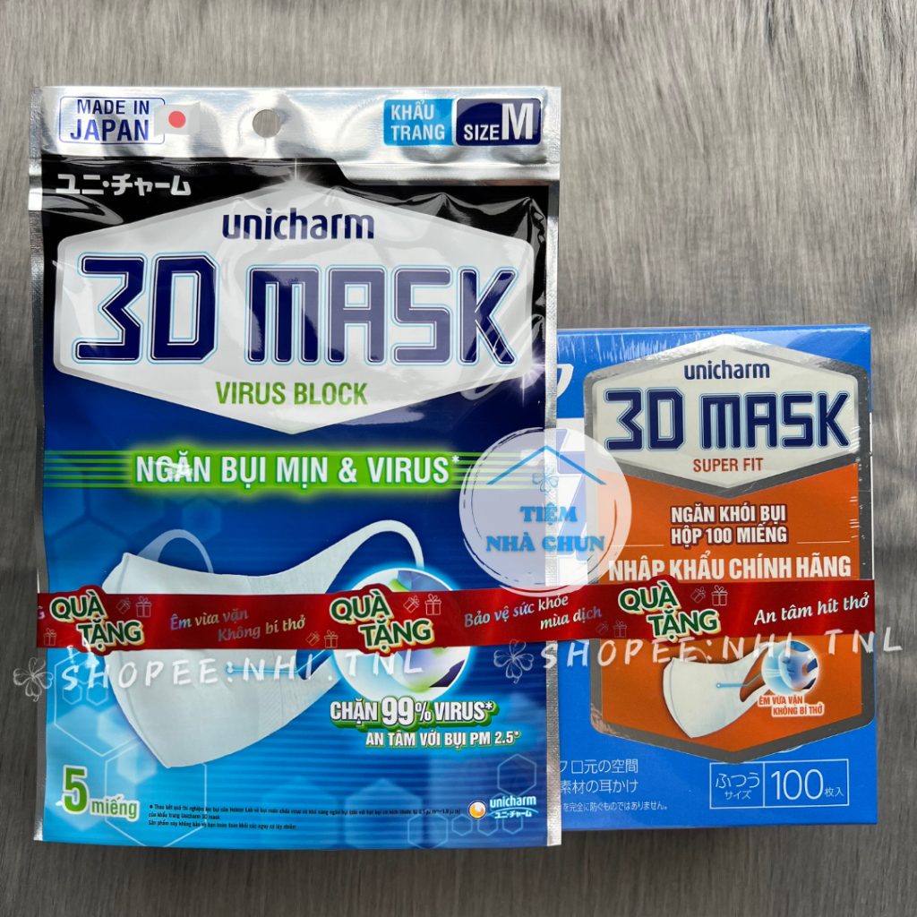 - BỘ 5 HỘP 100 miếng Khẩu trang Unicharm 3D Mask Super Fit ngăn khói bụi Nhật Bản
