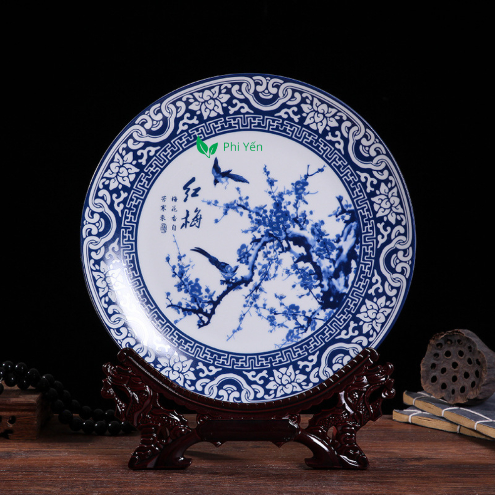 Đĩa sứ 25cm, Đĩa tranh gốm sứ Cảnh Đức, Đĩa trưng bày trang trí  siêu đẹp + combo giá đỡ