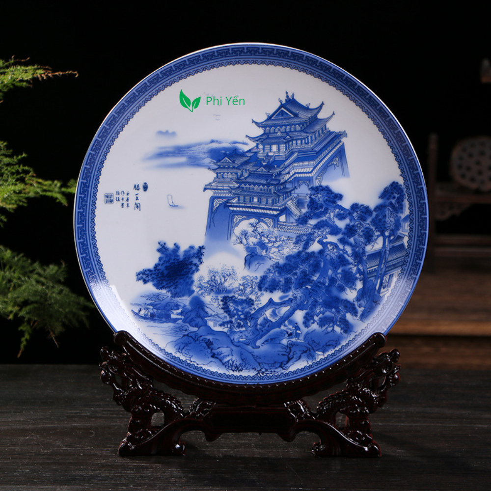 Đĩa sứ 25cm, Đĩa tranh gốm sứ Cảnh Đức, Đĩa trưng bày trang trí  siêu đẹp + combo giá đỡ