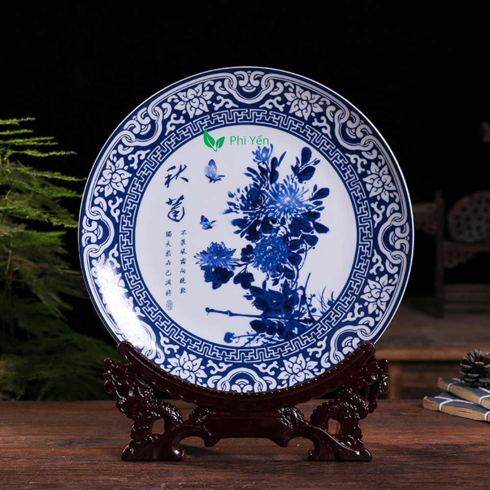 Đĩa sứ 25cm, Đĩa tranh gốm sứ Cảnh Đức, Đĩa trưng bày trang trí  siêu đẹp + combo giá đỡ