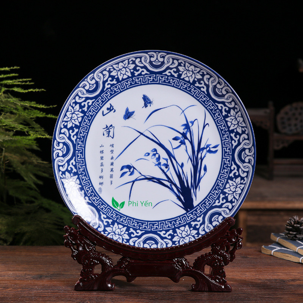 Đĩa sứ 25cm, Đĩa tranh gốm sứ Cảnh Đức, Đĩa trưng bày trang trí  siêu đẹp + combo giá đỡ