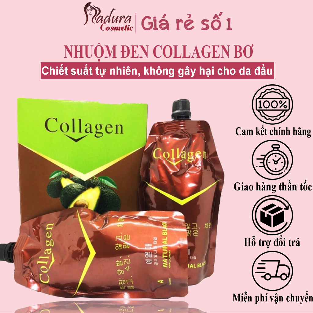 Nhuộm đen tóc Collagen Bơ Hàn Quốc - Nhuộm tóc bạc, Phủ bạc tóc không gây bết dính Loại 1