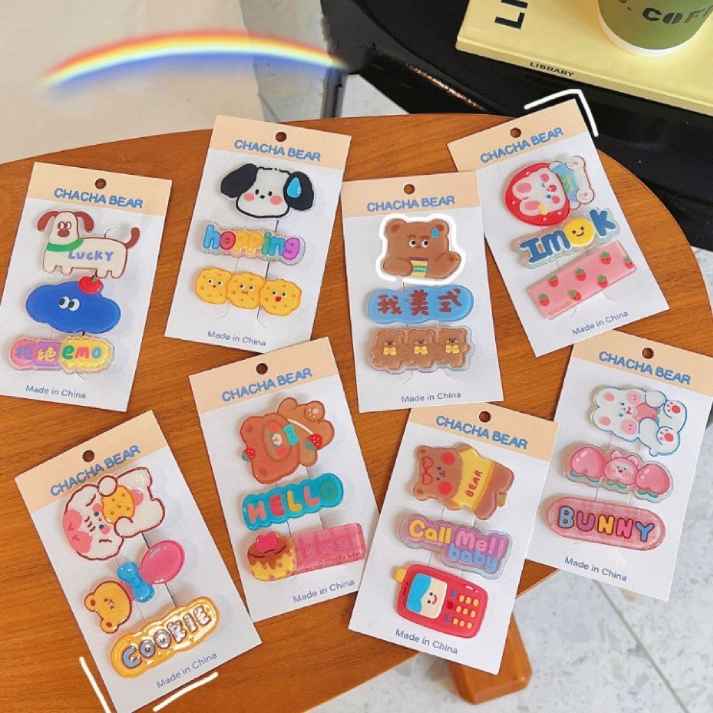 Set 3 cặp tóc kẹp mái nữ hình gấu thỏ phong cách Hàn Quốc cute thanh lịch đi chơi chụp ảnh đáng yêu cho nữ, bạn gái