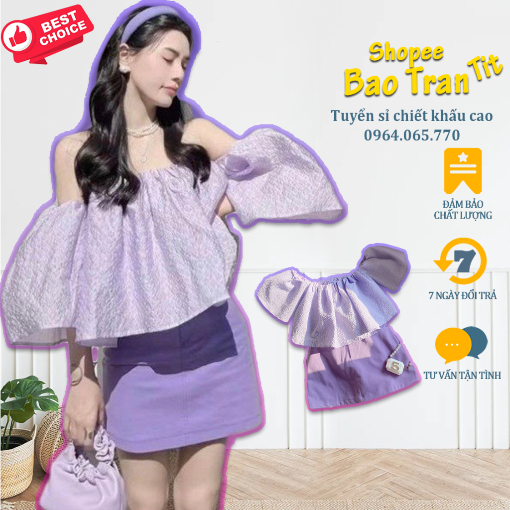Set áo tím bẹt vai kèm chân váy kaki màu tím Lavender - Kho tuyển sỉ ưu đãi chiết khấu tốt