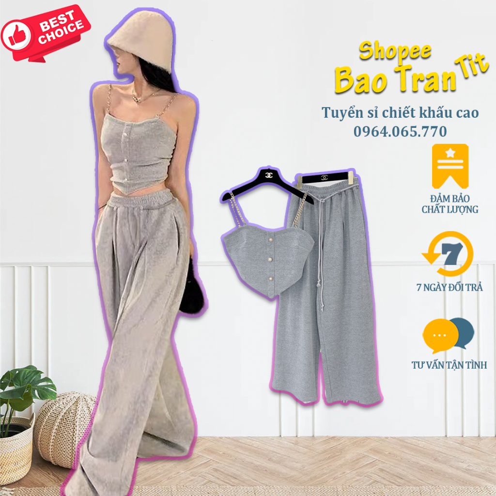 Set xám suông áo 2 dây xám - Kho tuyển sỉ ưu đãi chiết khấu tốt