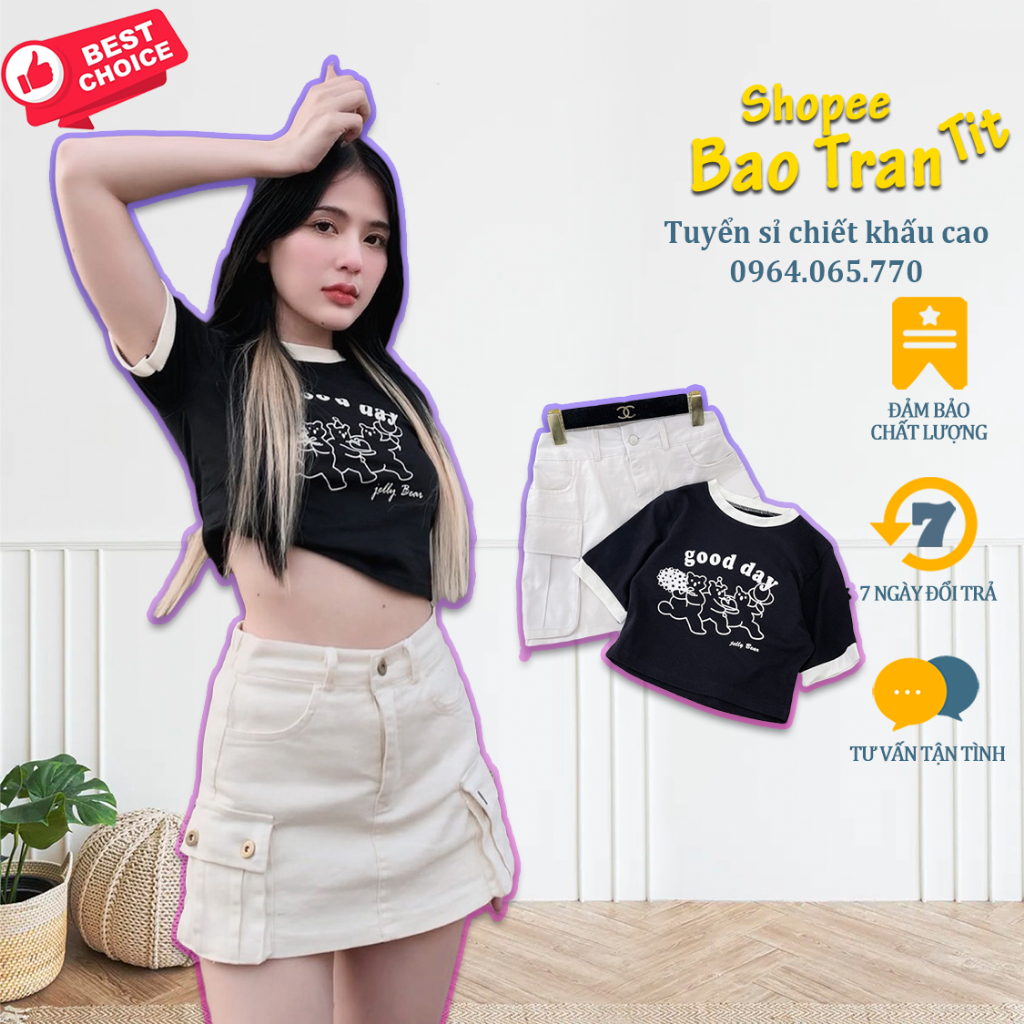 Set chân váy túi hộp áo crop phối - Kho tuyển sỉ ưu đãi chiết khấu tốt