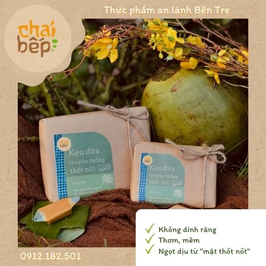Kẹo dừa Truyền thống Thốt nốt (1 gói 40 viên) - Chái bếp Bến Tre (1 gói 40 viên) - Chái bếp Bến Tre