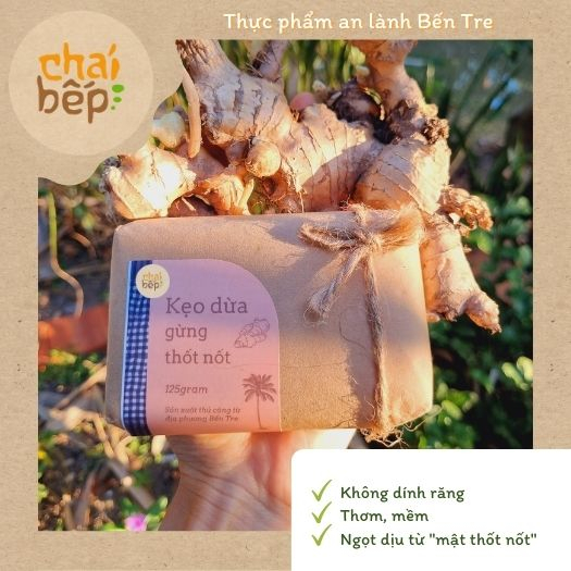 Kẹo dừa Gừng Thốt nốt (1 gói 20 viên) - Chái bếp Bến Tre (1 gói 20 viên)