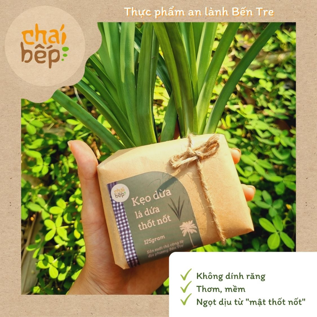 Kẹo Dừa Lá Dứa/ Lá Nếp Thốt nốt (1 gói 20 viên) - Chái bếp Bến Tre