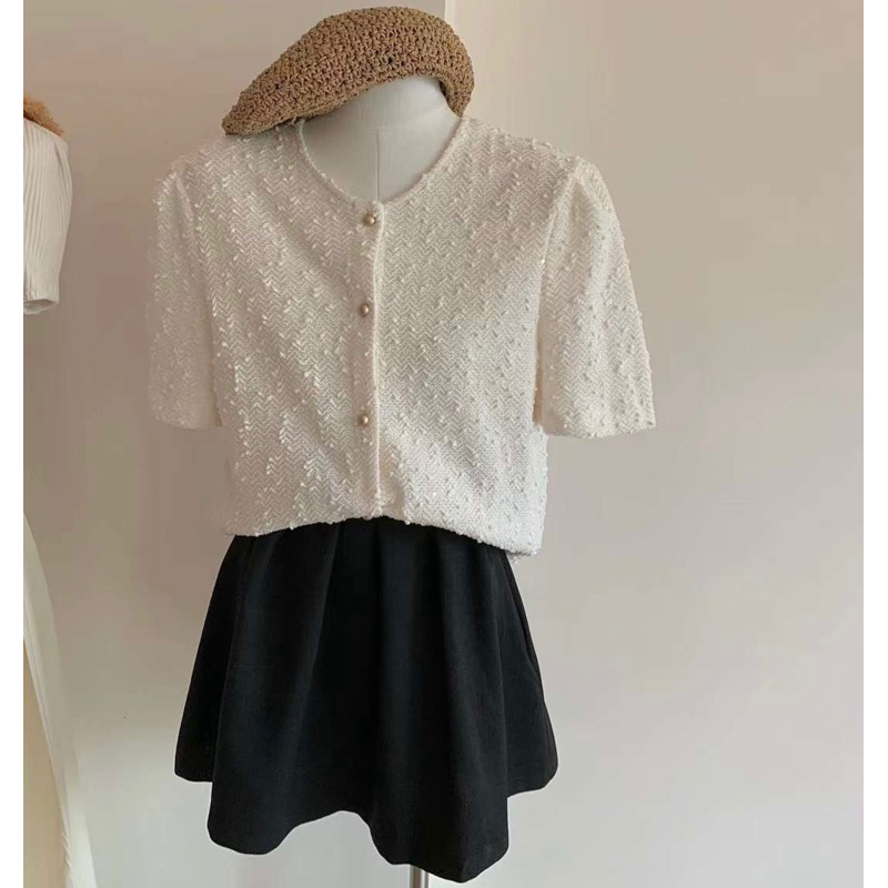 Áo Sơ Mi Kiểu Cổ Tròn Cúc Đồng Mùa Hè Phong Cách Hàn Quốc Vintage