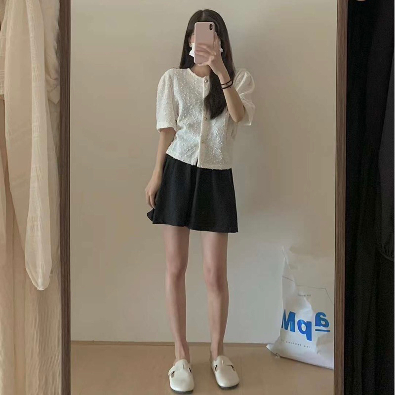 Áo Sơ Mi Kiểu Cổ Tròn Cúc Đồng Mùa Hè Phong Cách Hàn Quốc Vintage