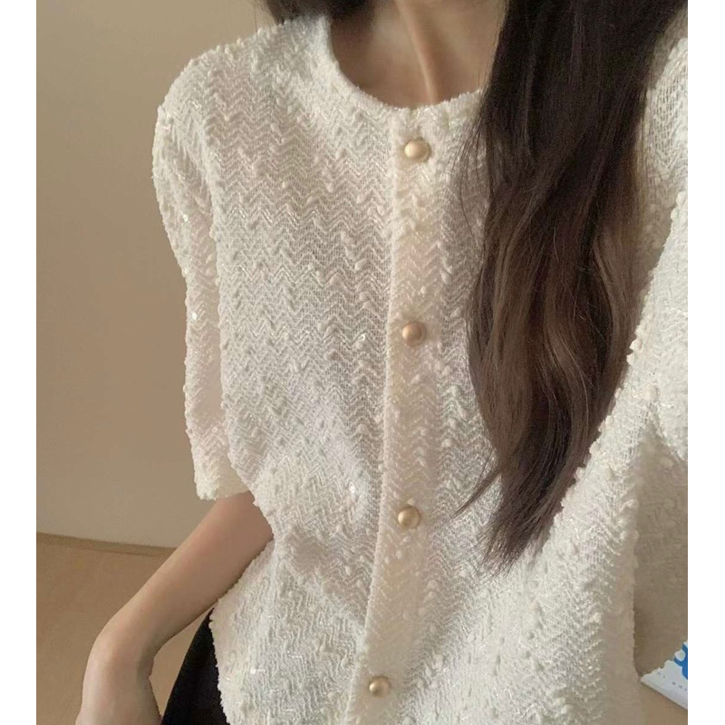 Áo Sơ Mi Kiểu Cổ Tròn Cúc Đồng Mùa Hè Phong Cách Hàn Quốc Vintage