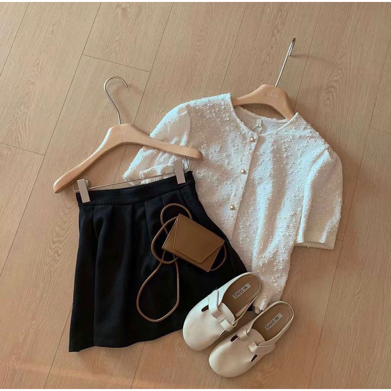 Áo Sơ Mi Kiểu Cổ Tròn Cúc Đồng Mùa Hè Phong Cách Hàn Quốc Vintage