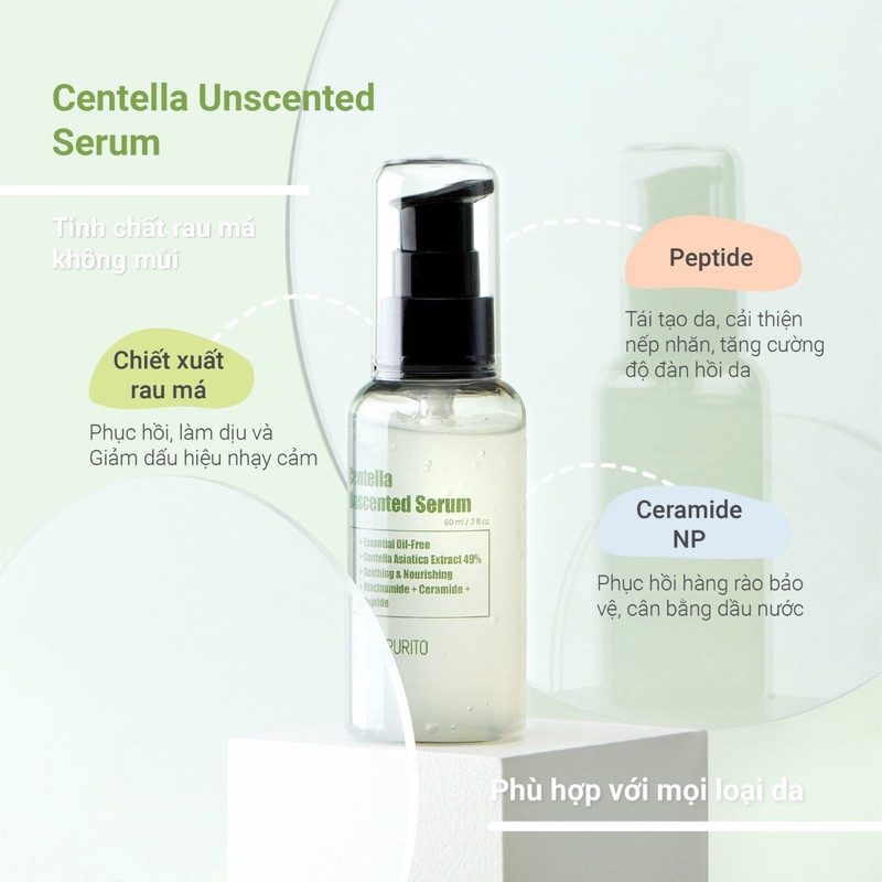 Tinh chất rau má không mùi Purito Centella Unscented Serum 60ml