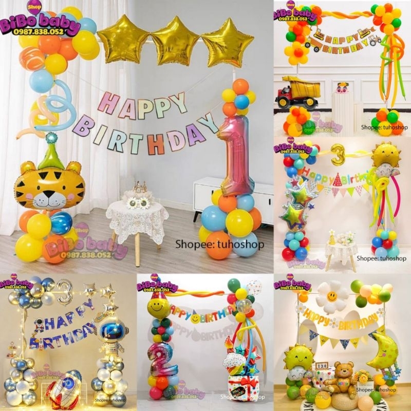 Sét bóng trang trí sinh nhật cho bé trai, bé gái kèm khung chữ nhật - BiBo baby